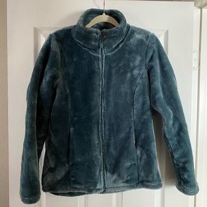 Small blue velvet long sleeve zip up sweater